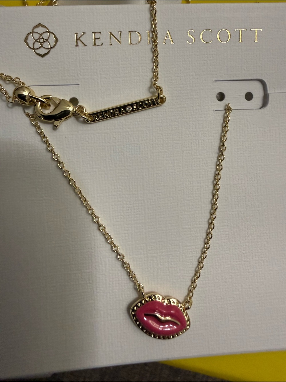 Kendra Scott Gold Necklace with Pink Lip Pendant